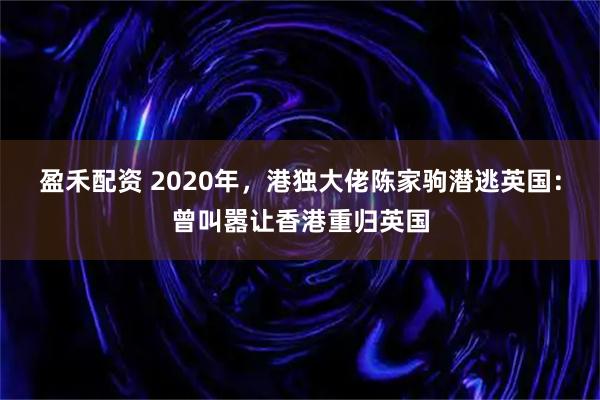 盈禾配资 2020年,港独大佬陈家驹潜逃英国:曾叫嚣让香港重归英国
